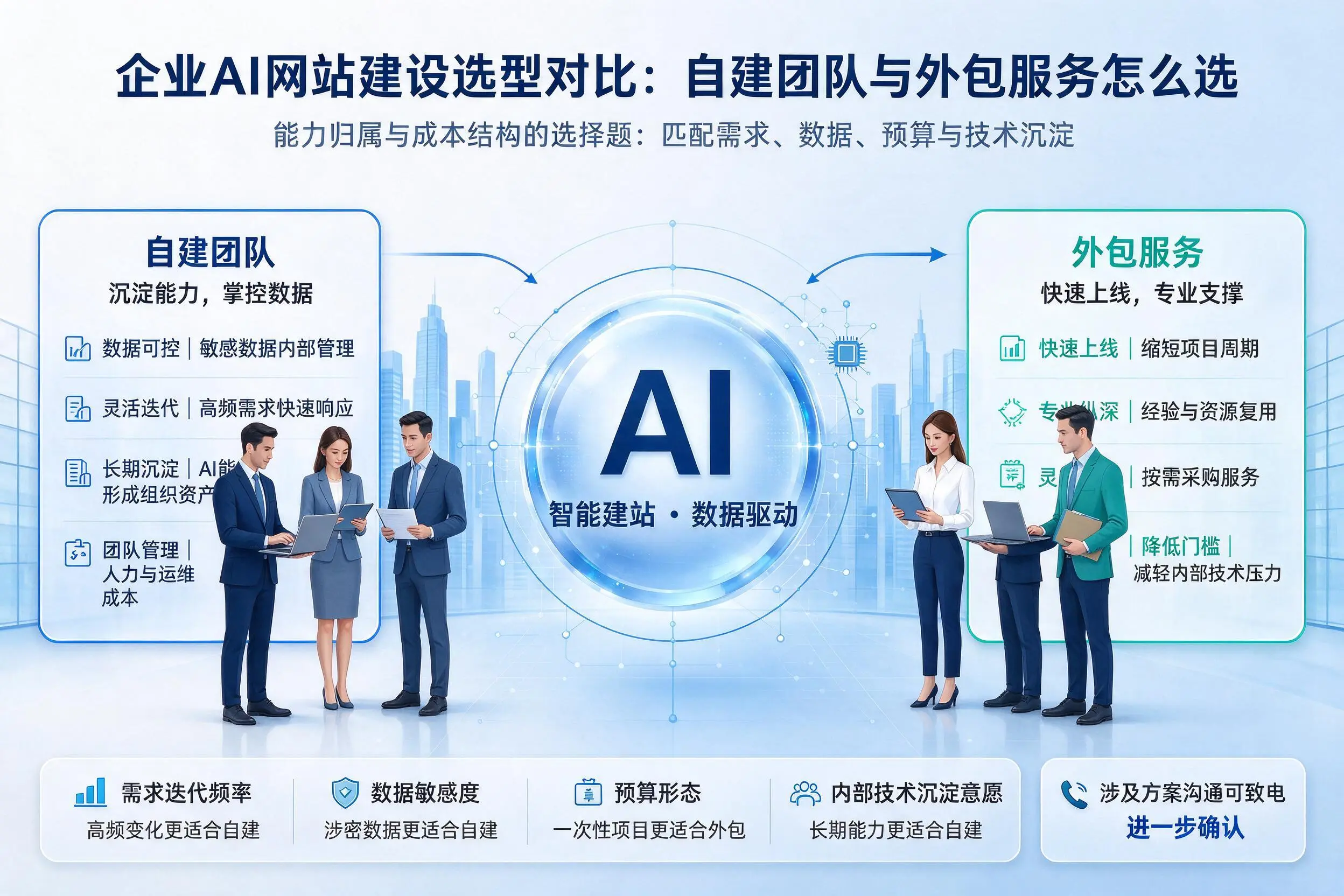 山西企业AI网站建设选型对比：自建团队与外包服务怎么选